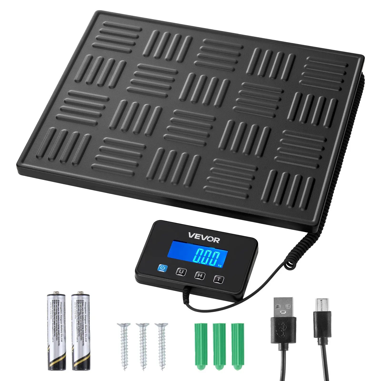 【SummerFinds】VEVOR Industrial Heavy-Duty Digital Postal Scale, 0.7 oz-3.5 oz Dual Accuracy, 660 lbs Measuring Industrial Scale for Small Businesses & AAA Use, Hold/Tare Function, LCD Display, Battery & Charging Cable Included