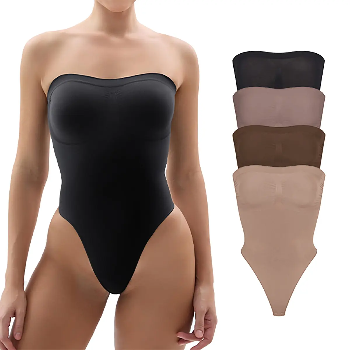 Strapless Bodysuit Tummy Control Shapewear Seamless Women Thong/ Shorts Style Ultra Stretch Fabric Breathable Mesh Design Comfortable Fit