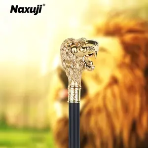 [Elegant Walking Stick] Naxuji Golden Lion Cane - Elegant 36.61" Iron Walking Stick | Lightweight, Portable, Perfect for Outdoor Hiking & Festive Occasions