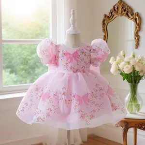 3080 Bowknot floral print dress skirt girl sweet and pretty dress suitable for birthday party anniversary
