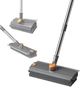 home accessories.3-in-1 Floor Scrub Brush with Long Handle, Adjustable Silicone Squeegee & Stiff Bristle, 360° Rotating Head for Deep Cleaning, Versatile for Shower, Bathroom, Patio, Garage, Kitchen, Wall, Deck