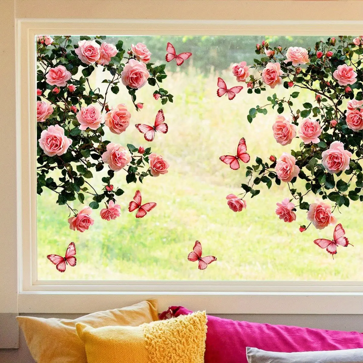 Romantic Rose and Butterfly Window Stickers, Electrostatic Adhesive ...