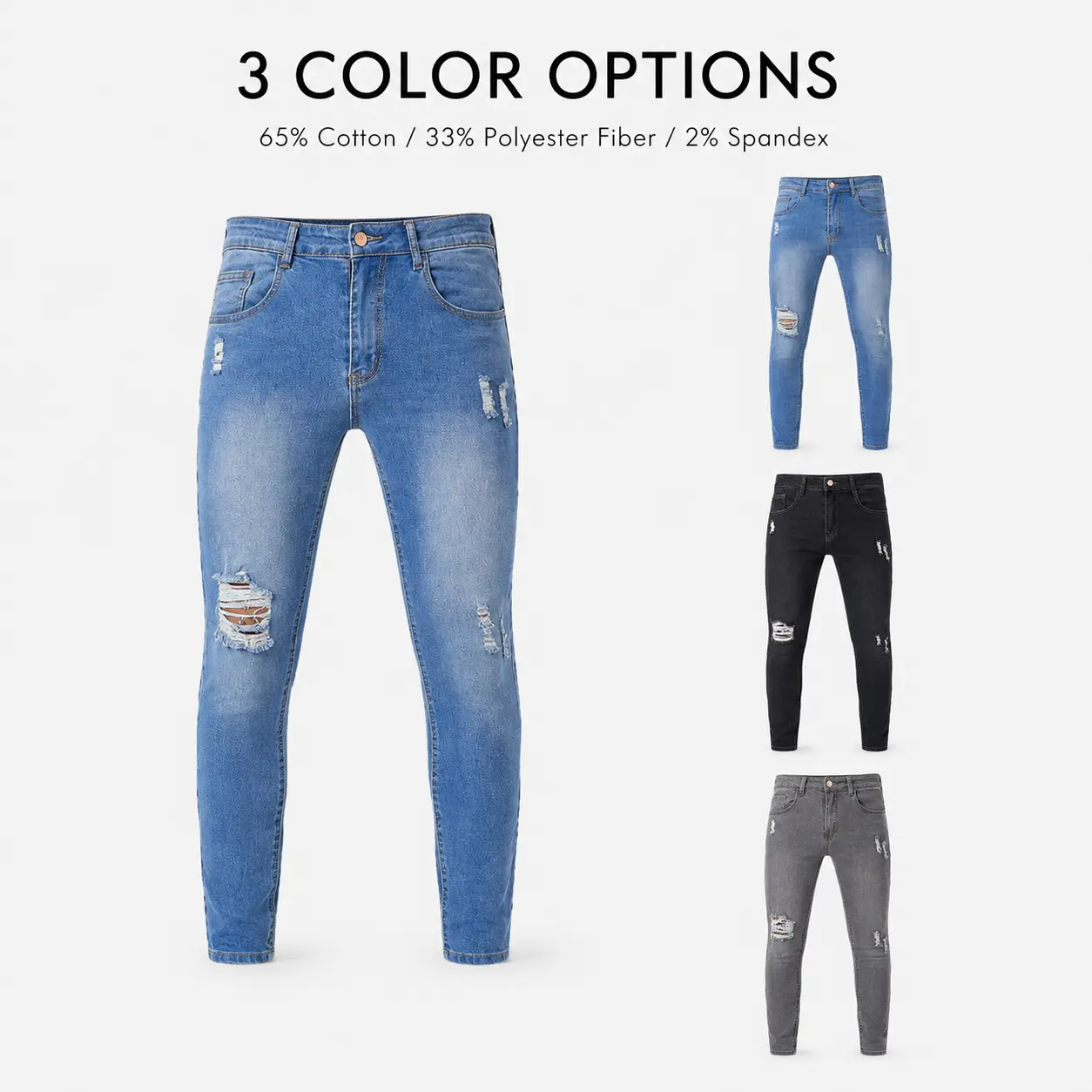 Men's Ripped Skinny Jeans Stretch Slim Fit Distressed Denim Pants, Soft Cotton Blend Tapered Jeans for Casual Streetwear, Y2K Fashion, Daily Wear & Night Out