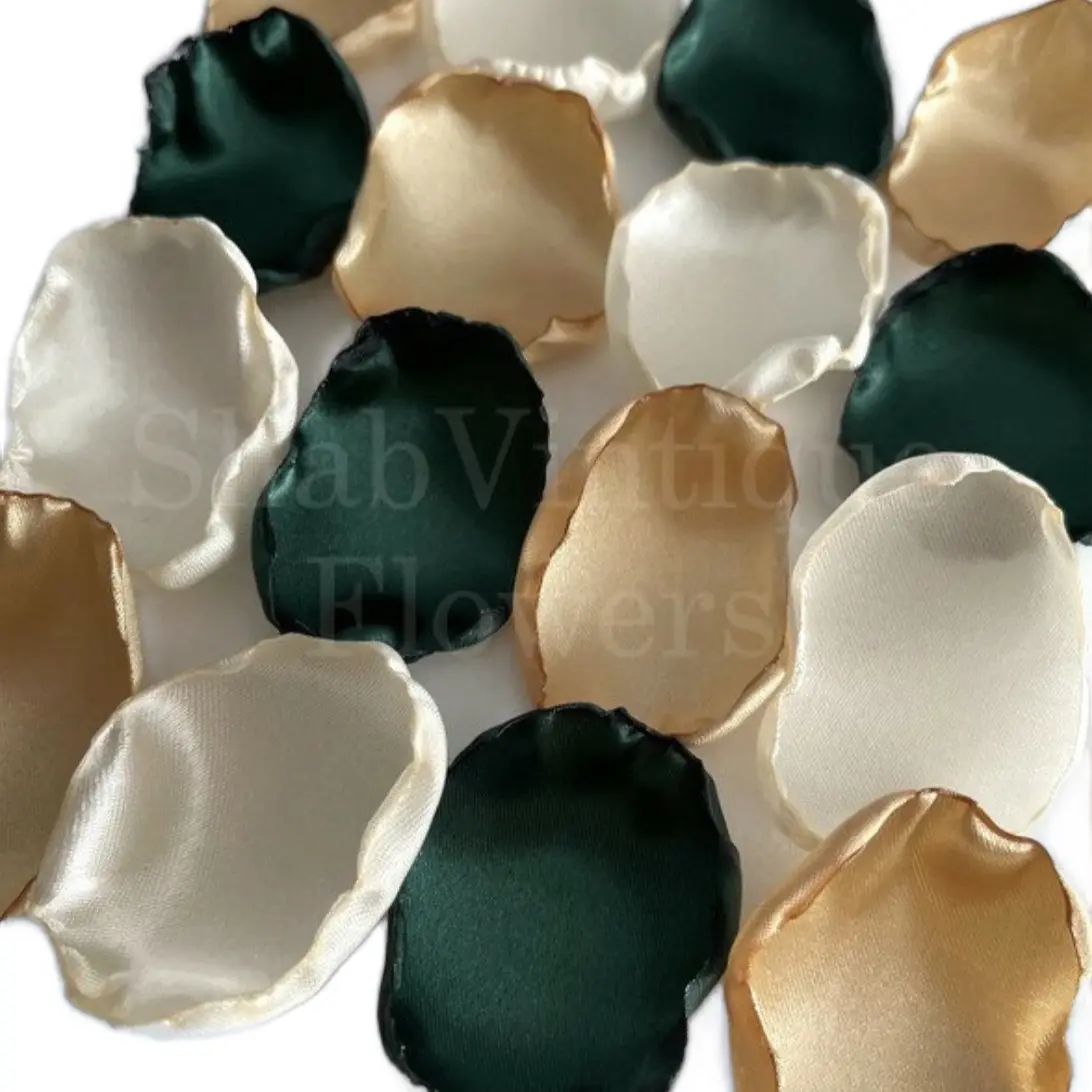Emerald Wedding Flower Petals – Emerald Green, Ivory & Gold – 100pcs Emerald Wedding Aisle Decor