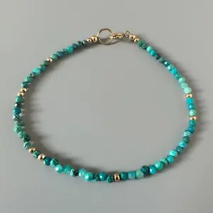 Natural Chrysocolla Bracelets for Women - 2mm Handmade Faceted Beads Adjustable Boho Bracelet - Minimalist Dainty Healing Bracelet Emotional Harmony Daily Wear