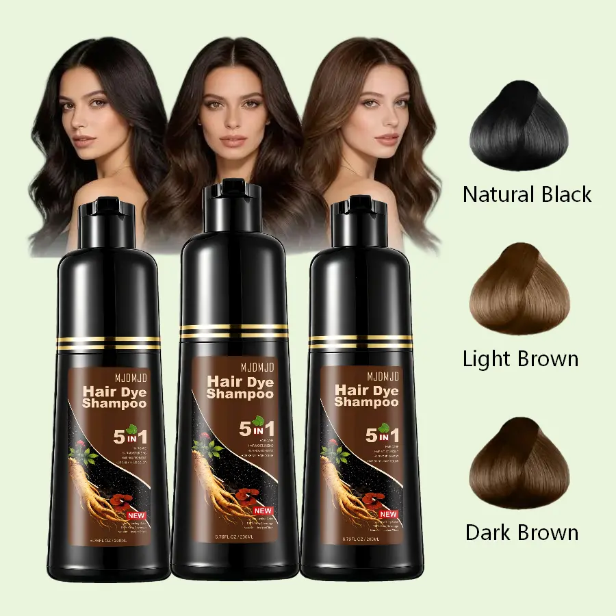 MJDMJD 200ml 5-in-1 Herbal Hair Dye Shampoo (Haircare), 4 Shades (Natural Black, Blonde Brown, Light Brown, Dark Chocolate) - Ginseng-Infused Liquid Formula, Gentle, Mild, Nourishing, Conditioning, Covers Gray Hair in 10 Mins, Shiny Long-Lasting Color
