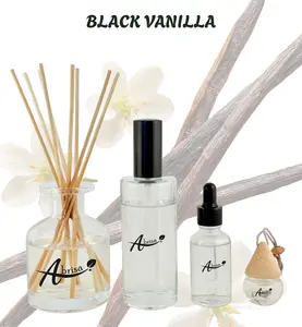 Black Vanilla - Full Experience Aromatherapy Bundle with Reed Diffuser, Home Spray, Water Soluble Essence, & Car Air Freshener for Calm & Clarity