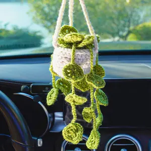 Crochet Monstera Car Rear View Mirror Hanging,Handmade Potted Car Hanger,Green Plant Car Decor,Car Accessory,Gift for New Driver ,Daily Gift