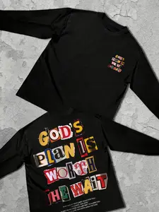 Double-Sided Print Halloween Christmas Thanksgiving Gift, Motivational Graphic Tee, Street Fashion, Casual Daily Wear, Long Fitted H-Type