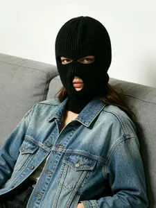 Hip-Hop Style Three-Button Knit Headband, Fall Winter Warm Balaclava Hat, Streetwear Trendy Accessory, Perfect for Casual