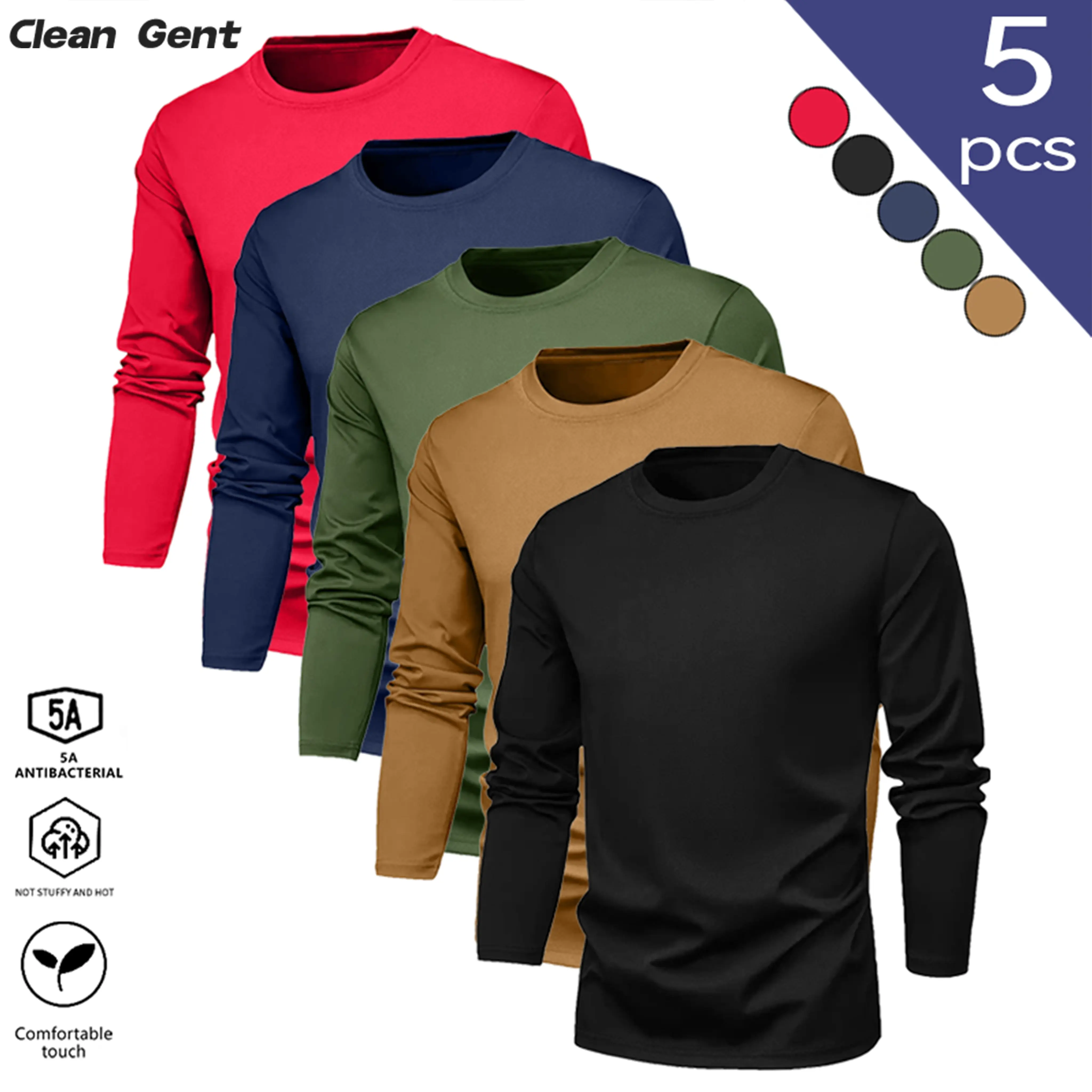 Clean Gent Men's Solid Color Long Sleeve T-Shirt, Regular Fit Casual Crew Neck Tee, Running Sports Gym Top, Suitable for Spring and Autumn Wear, Everyday Menswear
