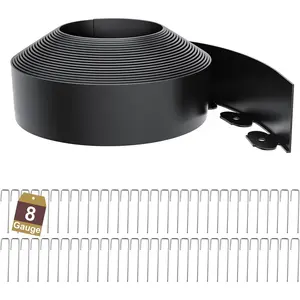Landscape Edging Border 3 Inch Tall 50Ft with 60 count 8 Gauge Metal Spikes, Plastic Garden Edging Border Garden Fence Border Lawn Edging for Landscaping, Flower Bed, Tree Ring, Pathway