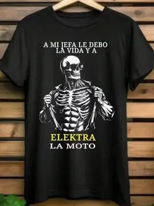 Summer New Ami Jefa Skull Motorcycle T-Shirt, Loose Round Neck Unisex Short Sleeve, Casual Print Fashion Style, Comfortable Fit