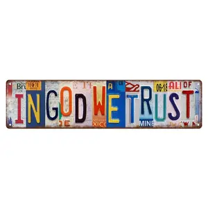 Vintage "In God We Trust" Rustic Aluminum Wall Decor Art, 16x4 In Metal Tin Street Sign, Decorative Home Sign for Home Supplies, Decorative Home Signs