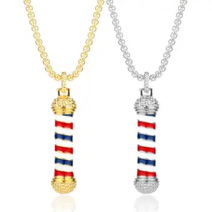 Personlized Barber Pole Pendant Design of Neon Lights Charm Long Chain-Hairdressers Hair Stylist Necklace-Unisex, Women Men Youth Gift Ideal Fathers‘day&Birthday Gifts