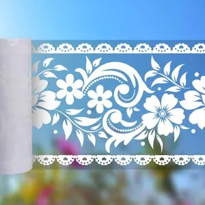 Transparent Floral Window Frame Sticker, Adhesive Lace Decals for Mirrors, Windows, and Wall Decor, Easy-To-Apply Ornament