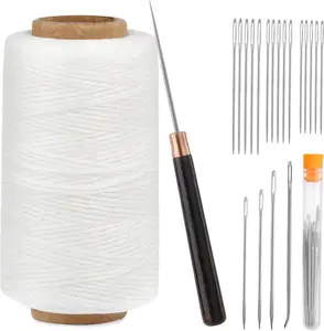 Upholstery Repair Waxed Thread Kit, 273 Yards Upholstery Thread Sewing  Straight Awl, Heavy Duty Wax String Sewing Kit for Leather, Shoe Canvas Carpet Stitching Crafting (White)