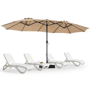 15FT Large Patio Umbrella with Base, Table Umbrella with 12 Sturdy Ribs, Outdoor Double-Sided Rectangular Market Umbrella with Stand and Crank for Beach, Garden, Deck, Backyard, Patio, Restaurant