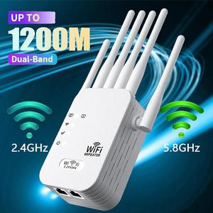 WiFi Extender, 1200Mbps Dual Band 2.4GHz/5GHz Signal Booster with 6 High-Gain Antennas,  Covers Up to 2000 Sq. ft & 30 Devices,Repeater with Ethernet Port, Ideal for Home Studios, Remote Work