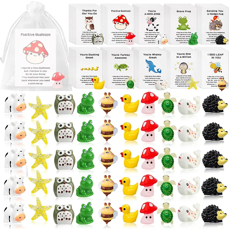 25/50set Mini Resin Figurine Gift Kit With Cards ,Staff Gift,Motivational Theme Employee Appreciation Gifts, Resin Ducks, Stars, Owl Figurines, Colleague Gift Bags, Teacher Appreciation ,Animal Pun whale turtle coworkers employee gifts