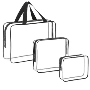 3-Piece Clear Toiletry Bag Set, Transparent Travel Cosmetic Bags, Portable Organizer Pouches with Handles