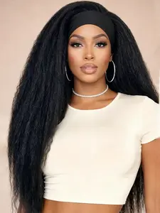 Kinky Straight Headband Wig for Women, 26 Inches, Yaki Straight Wigs with Black Headband, Synthetic Hair, Easy to Style, No Lace Front, No Glue