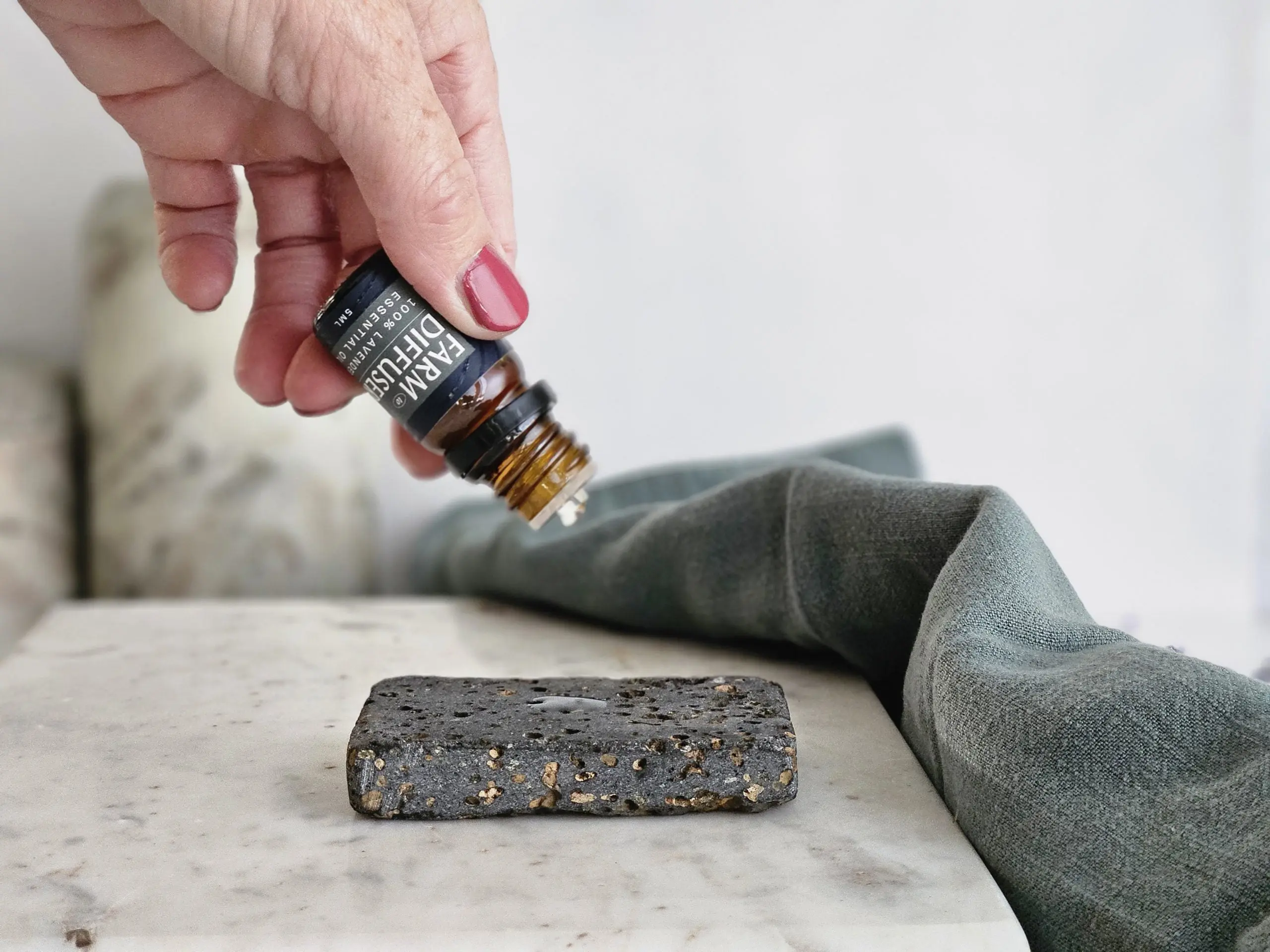 Volcanic Stone Shower Diffuser + Farm-Grown Lavender Essential Oil | No Synthetic Fragrance, No Baking Soda, No Plastic | Farm to Diffuser