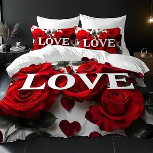 Valentine's Day Suitable Love Letter Pattern Duvet Cover Set, 2/3 Piece Set, Bedding, Soft and Comfortable, Suitable for Bedroom, Guest Room 1*Duvet Cover + 1/2*Pillowcases, No Core soft comfortable sheet decoratMachine Washable ultrpillowcase combination