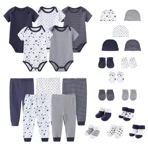 Kiddiezoom 25-Pack Unisex 100% Cotton Short-Sleeved Baby Clothing Gift Set - Checkered Plaid Cartoon Designs
