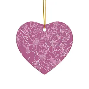Pink Heart Zakura Ceramic Holiday Ornament