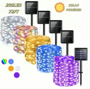 Two-piece solar copper wire fairy light set, IPX5 waterproof rating, safe for direct touch, with 8 lighting modes; solar fairytale garden lights suitable for courtyard, garden, parties, weddings, Independence Day, and family holiday decorations.,summervib