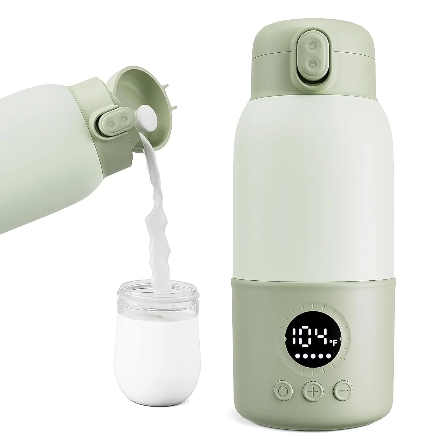 Bottle Warmer，Portable USB Rechargeable Infant Baby Bottle Warmer - 2-Min Fast Heating, Stainless Steel, Digital Temp Display，Precise Digital Temp Display, Leak-Proof Lid, Compact, for New Parents, Ideal for Travel & Outdoor Use