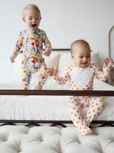 DryGuard Bamboo No-Mess Onesies Pajamas with Orange Polka Dots for Comfortable Wear US Edition Soft Bamboo Fabric & No-Mess Design Perfect for Everyday Wear or Sleepwear