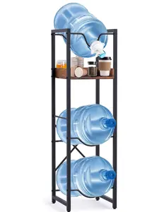 5 Gallon Water Bottle Jug Holder, Water Jug Stand with 55mm Water Dispenser Valve, Heavy Duty Water Bottle Storage Rack with Wooden Storage Tier for Kitchen, Home and Office