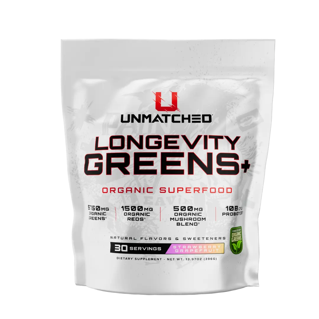 Unmatched Longevity Greens+ Organic Superfood Greens Powder - Organic Greens, Reds & Mushroom Blend, 10 Billion CFU Probiotics, Digestive Enzymes & Prebiotic Fiber, Gut Health & Immune Support, 30 Servings