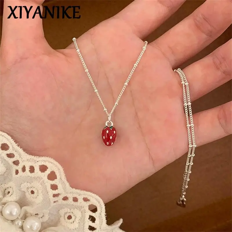 Sweet Strawberry Pendant Necklaces For Women Girl Fashion New Clavicle Chain Jewelry Gift Party колье