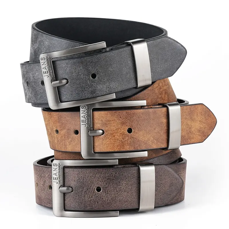 Vintage Men Leather Belt With Alloy Pin Buckle Fit Waist 30"-45" PU Leather Belt For Jeans Trousers