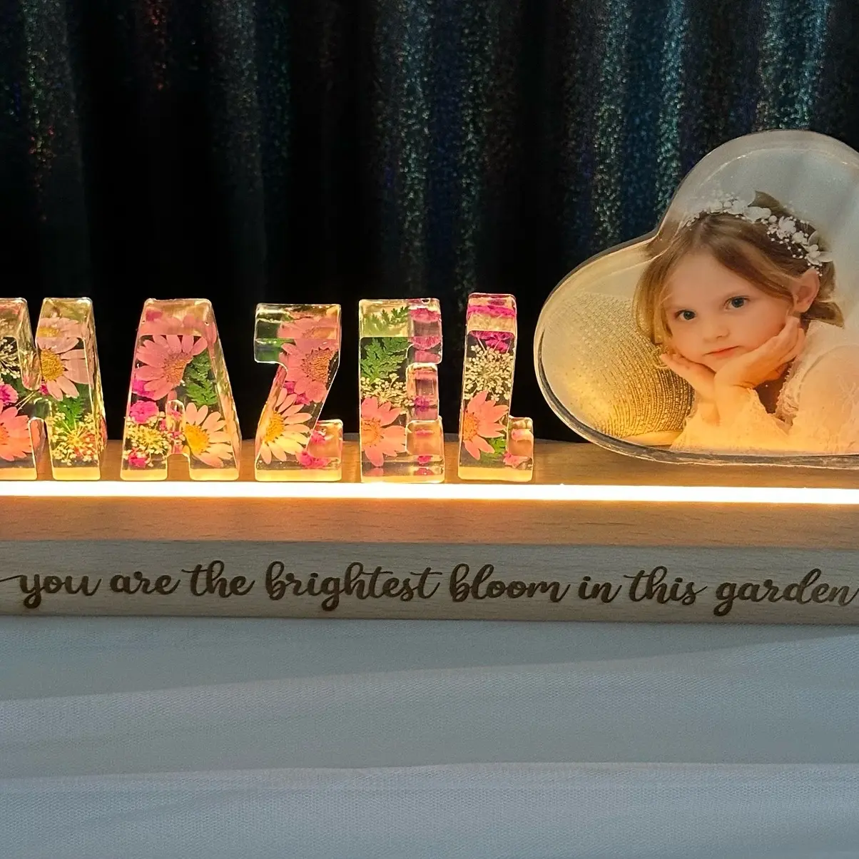 Personalized 3D Photo Lamp Handmade  Resin Name Light With Natural Flowers Birthday Christmas Any Occasions Gift