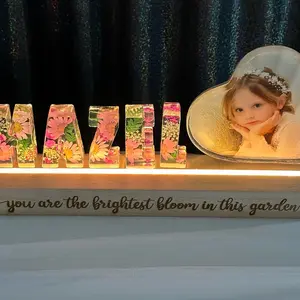 Personalized 3D Photo Lamp Handmade  Resin Name Light With Natural Flowers Birthday Christmas Any Occasions Gift