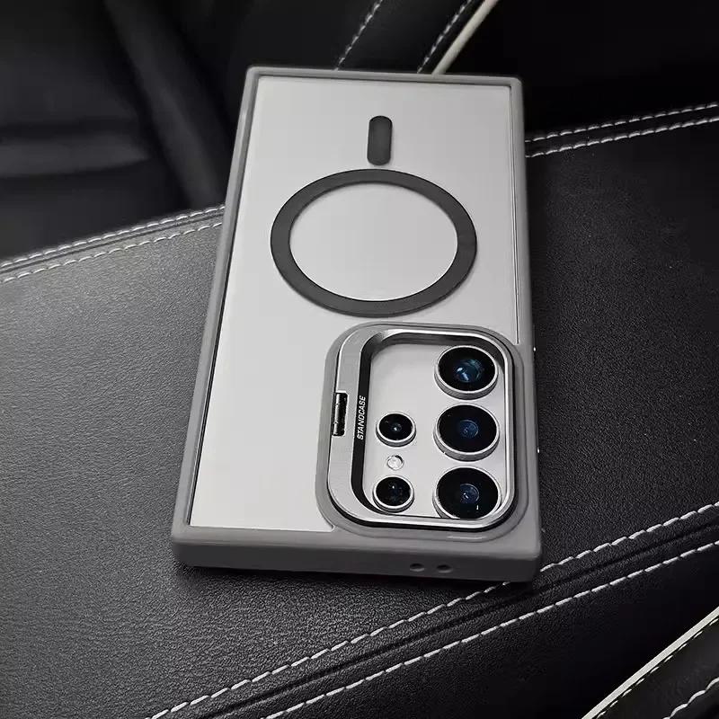 For Samsung Galaxy S25 S24 S23 Plus Ultra Shockproof Camera Ring Stand Heavy Duty Clear Case Compatible With MagSafe Cover + Camera Lens Protector