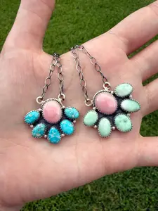Pink Conch and Whitewater Turquoise or Paloma Sterling Silver Half Cluster Necklace