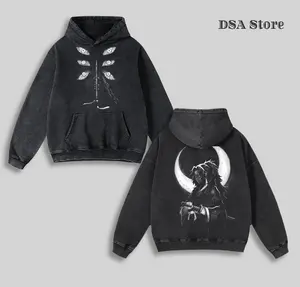 Kokushibou Washed Hoodie - Demon Slayer Vintage Oversized Sweatshirt, Unisex Harajuku Streetwear Pullover, Acid Washed Heavyweight Cotton, Perfect Gift for Anime & Manga Fans, Demon Slayer Hoodies