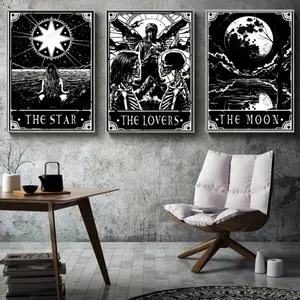 3-Piece Tarot Poster Set with Wooden Frame, & Wall Art Decor for Living Room Bedroom Modern Home Decoration
