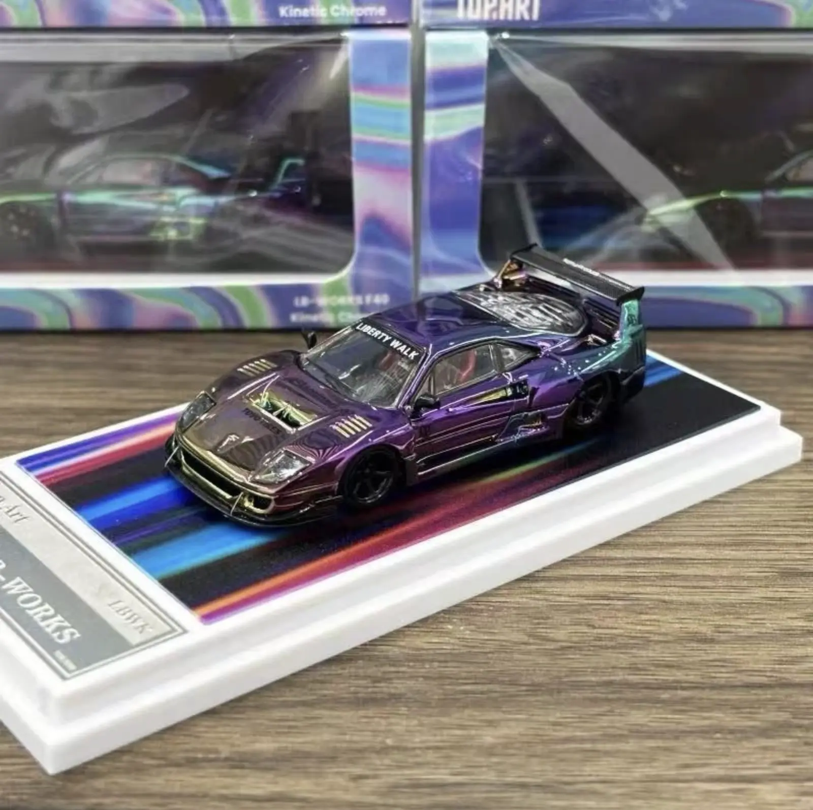 TOP ART 1:64 Liberty Walk LBWK Ferrari F40 Racing Sports Chameleon Purple Kinetic Chrome  Resin Car Model LIMITED