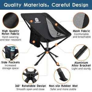 360° Rotation Camping Chair Portable, 3.8Lb Lightweight Outdoor Chairs for Easy Carry to Hiking, Sporting, Beach, Camping, Quick Setup Folding Travel Chair, 1 Pack