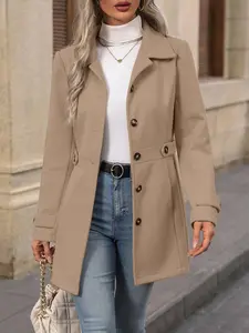 Women's Mid-Length Woolen Coat, Fall Winter New Arrival, Lapel Button Design, Slim Fit, Elegant Style, Perfect for Cold Weather Jackets