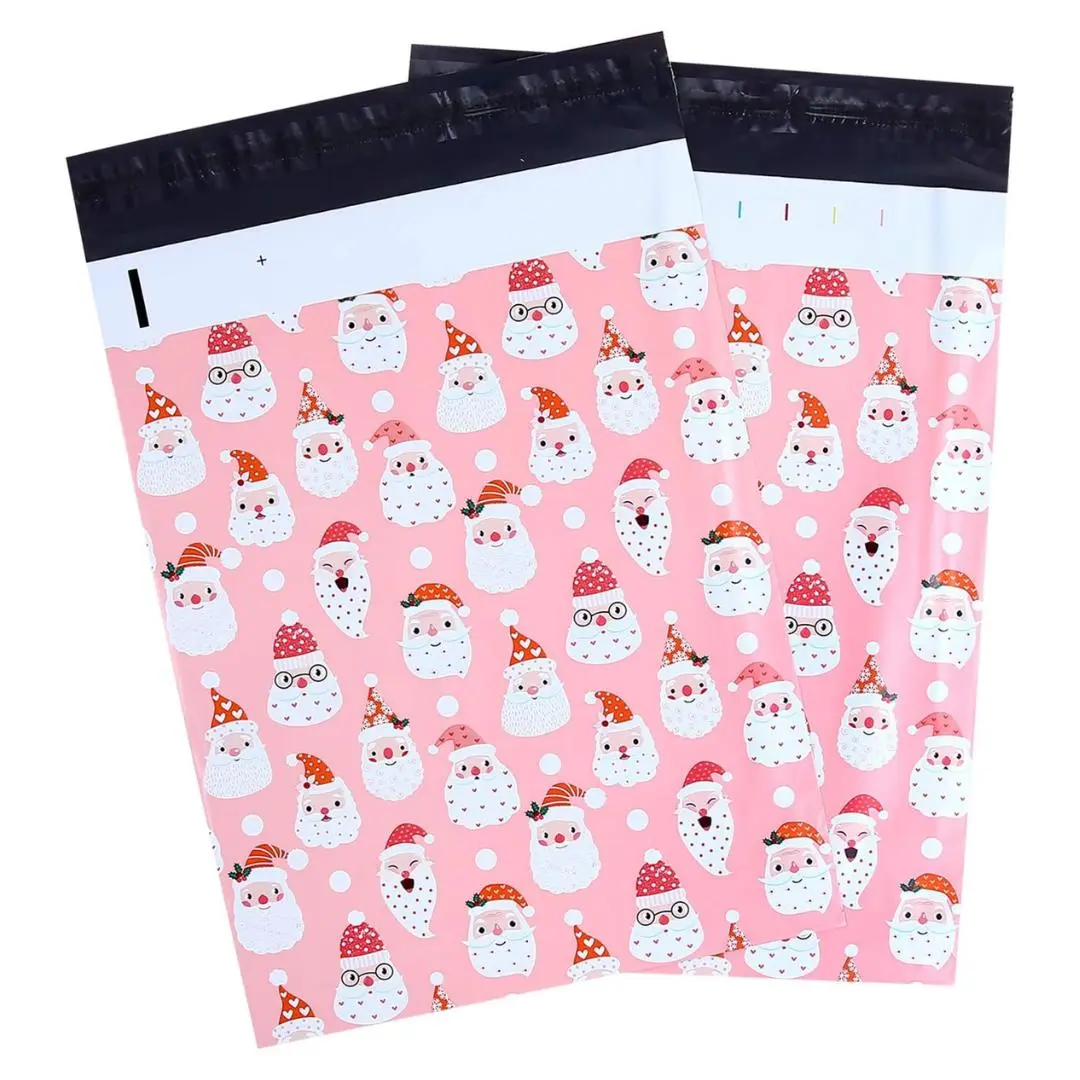 10x13 100 Pcs Santa Face Designer Poly Mailers,  Christmas Shipping Mailer Bags Sealed Christmas Holiday Gifts Bag Xmas Mailer Packages with Self...