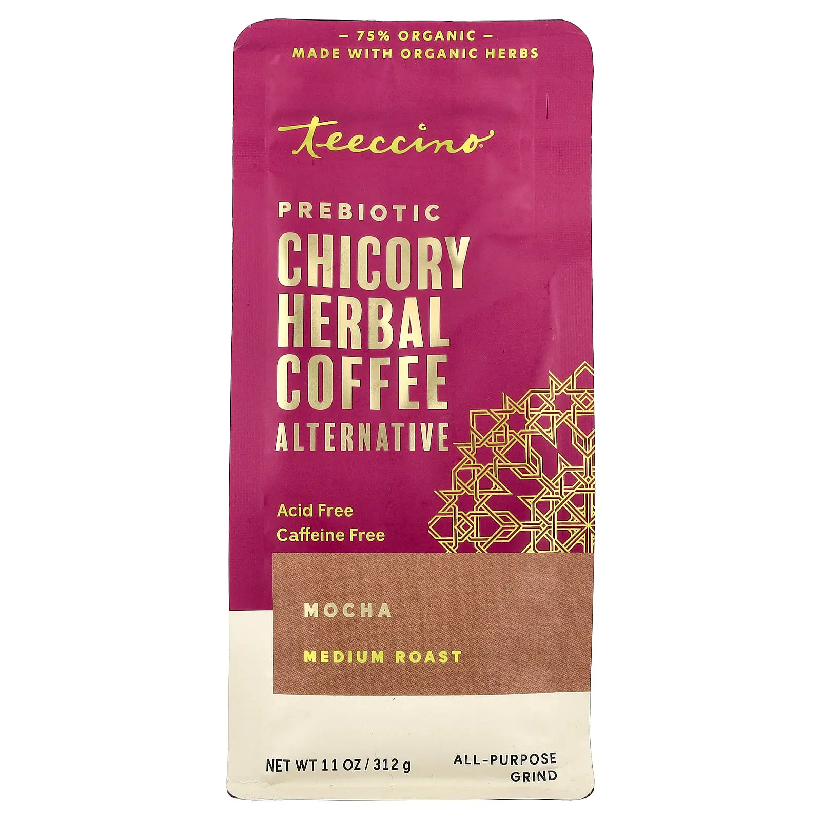 Teeccino Prebiotic Chicory Herbal Coffee Alternative, Mocha, Medium Roast, Caffeine Free, 11 oz (312 g)