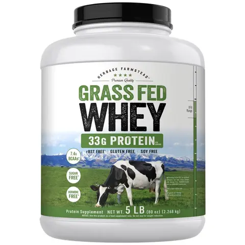Carlyle Grass Fed Whey Protein Powder - 5lb (80 oz) - 33g of Protein Per Serving - Unflavored - Non-GMO Gluten Free Supplement - By Herbage Farmstead