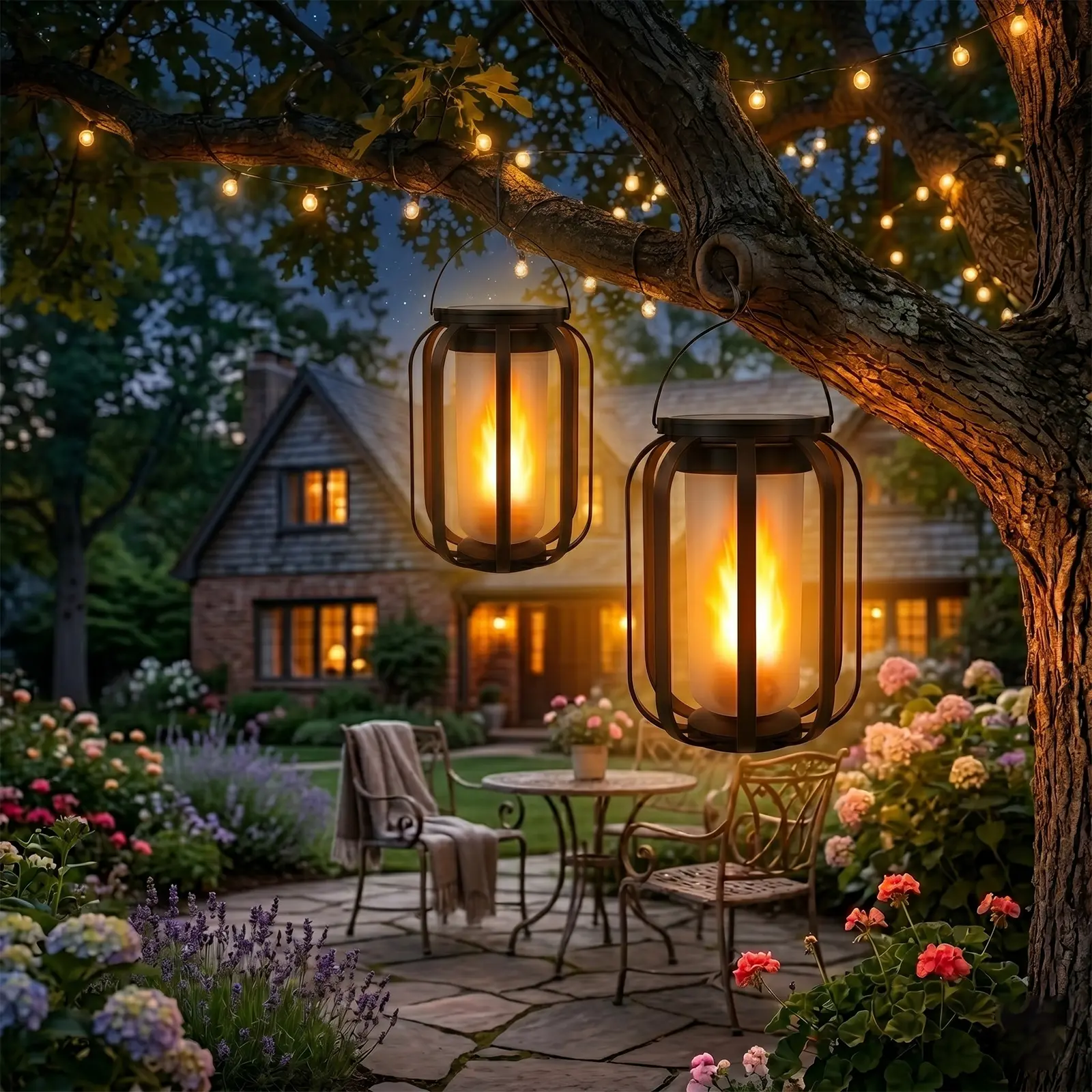 Solar Lanterns Outdoor with Ultra-Real Flame, Flame Lamp Dual Charging (USB/Solar) & 4 Mode - Waterproof Decorative  Hanging/Table Lights for Yard Patio Garden Birthday Gifts for Women